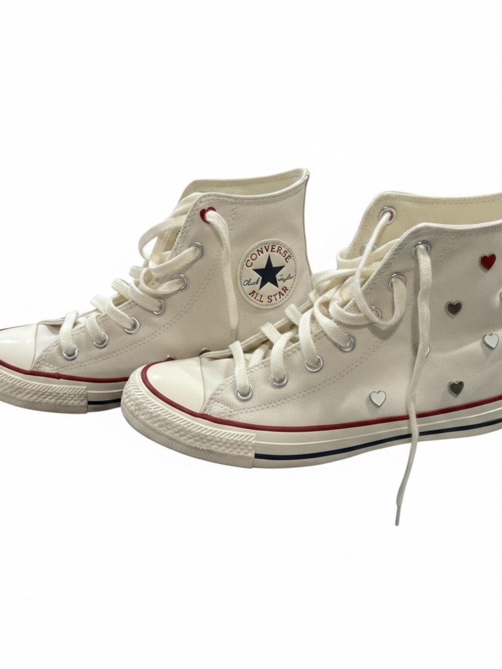 Converse Women's Cream High-Top Espadrilles with Red Trim and Heart Accents